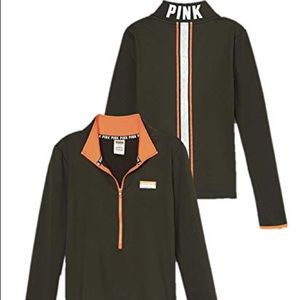 Army green and orange half zip pullover